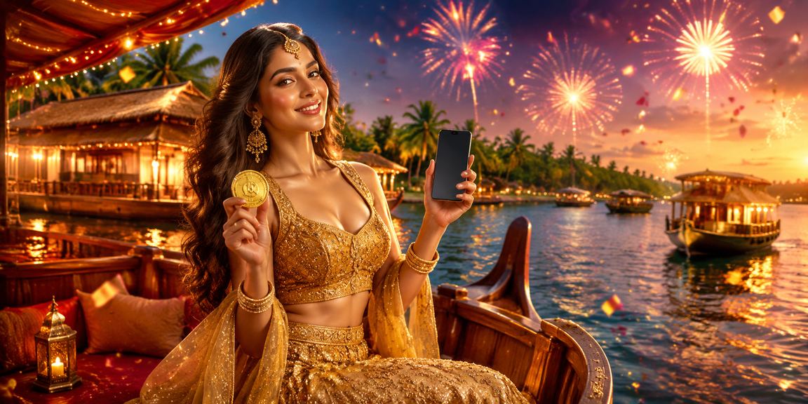 Young woman in Kerala traditional dress using mobile for payment and lottery game