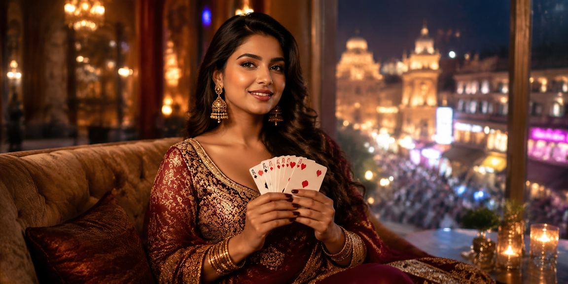 View of Lucknow old city at night with digital lottery and gaming features